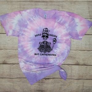Dead inside skull caffeinated tie dye graphic tee shirt